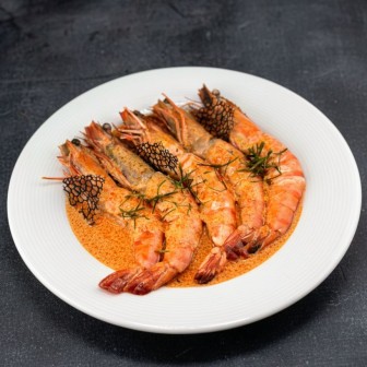 Gambas au curry rouge